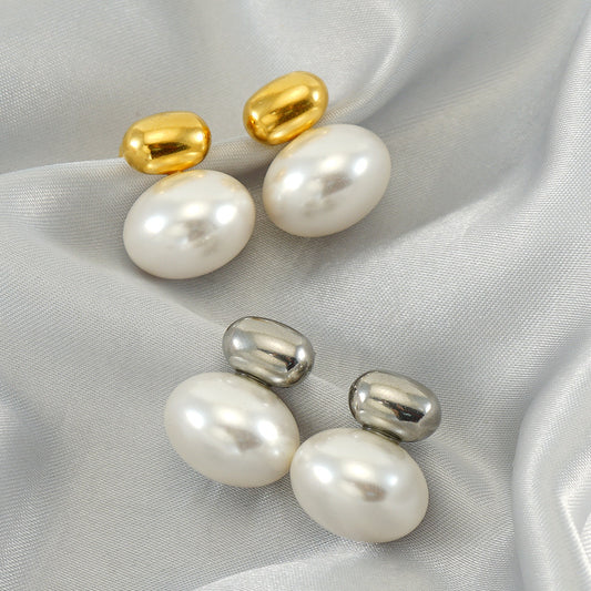 Women's Fashion Stainless Steel Pearl Retro Light Stud Earrings