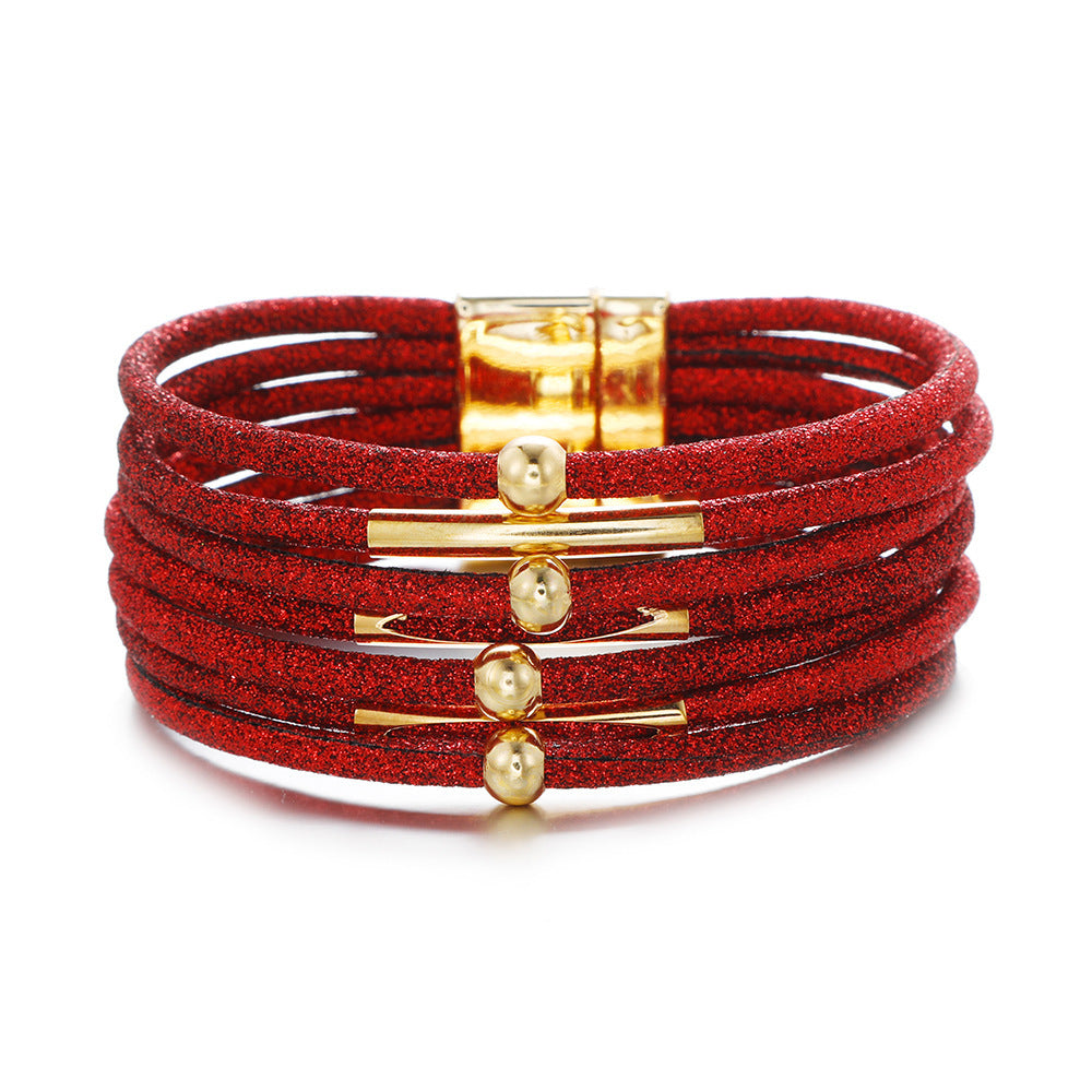 Print Magnetic Buckle Leather String Beads Rope Bracelets