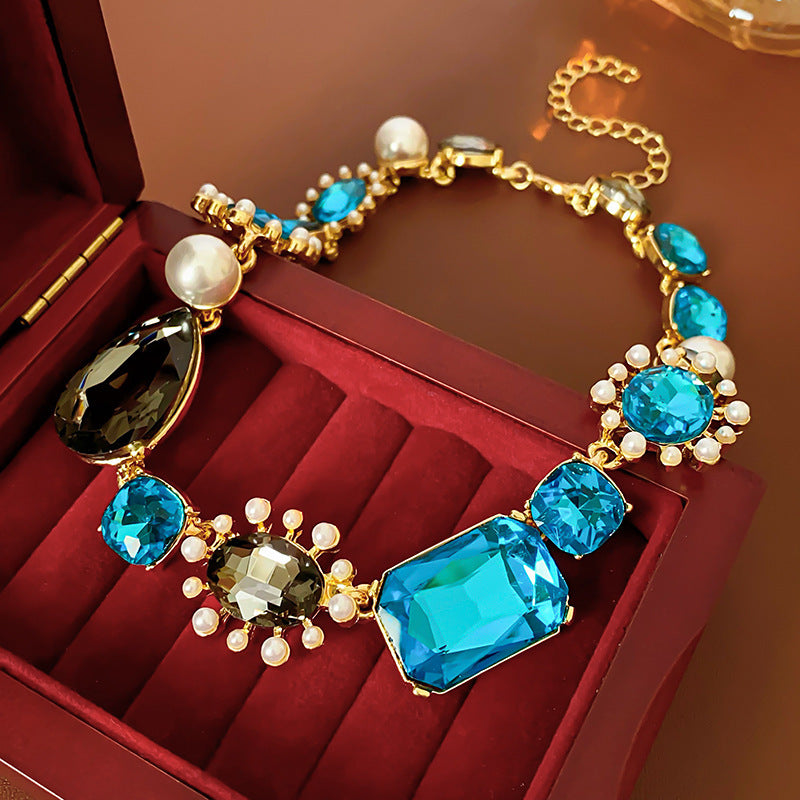 Square Stitching Palace Style Exquisite Clavicle Chain Middle Necklaces