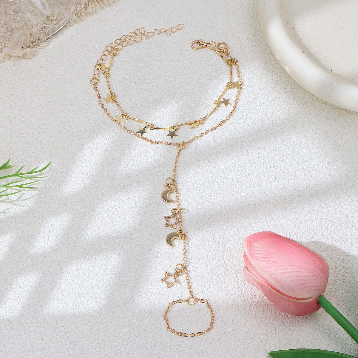 Women's Fashionable Golden Five-pointed Star Moon For Bracelets