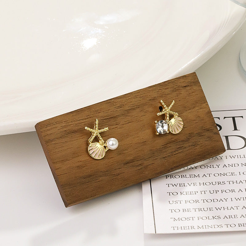 Women's Seaside Vacation Style Shell Starfish Pearl Earrings