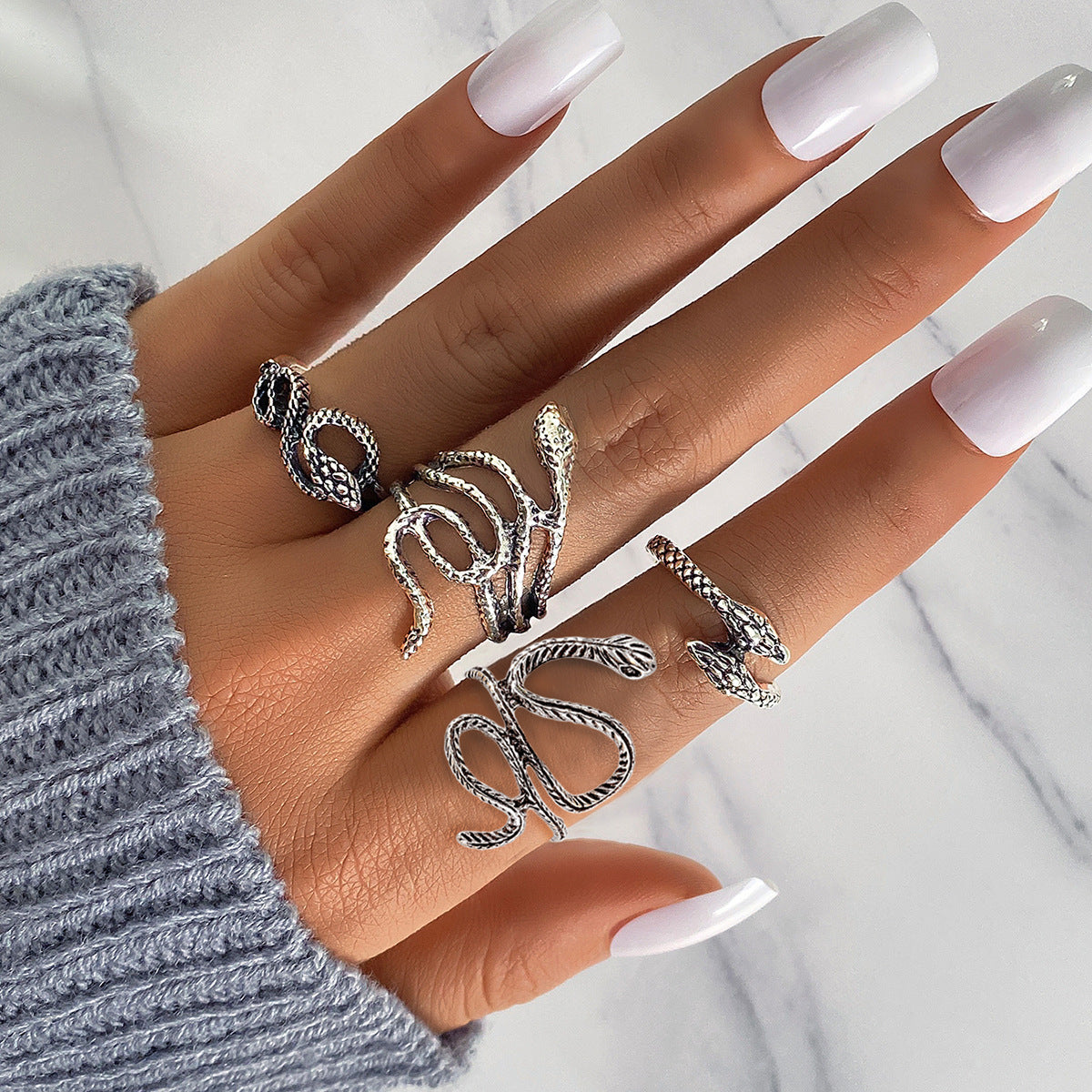 White Environmental Protection Knuckle Slender Snake Rings