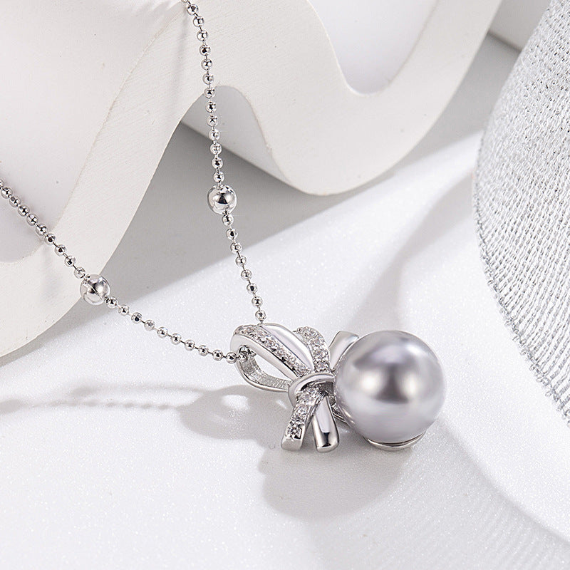 Women's Ribbon Bow Pearl Classic Sier High-grade Clavicle Necklaces