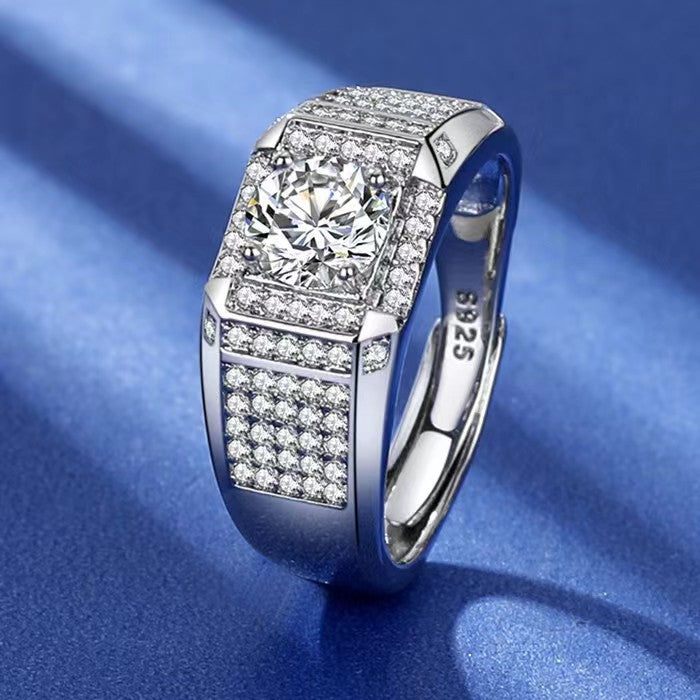Men's Source Moissanite Open Mouth Man's Domineering Opening Adjustable Ring