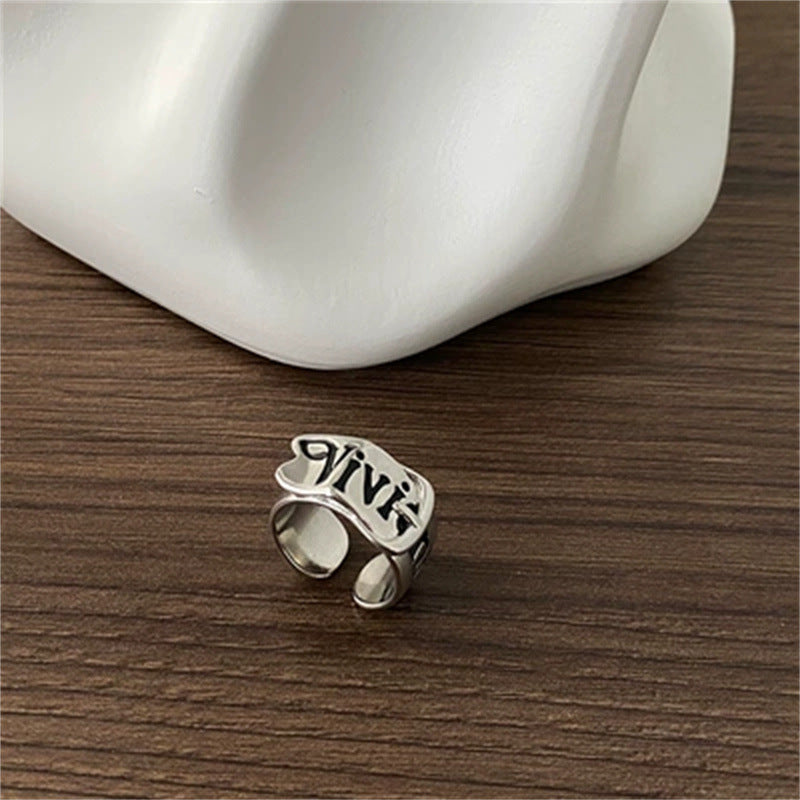 Niche High Sense Dark Style Open Letters Female Personalized Rings