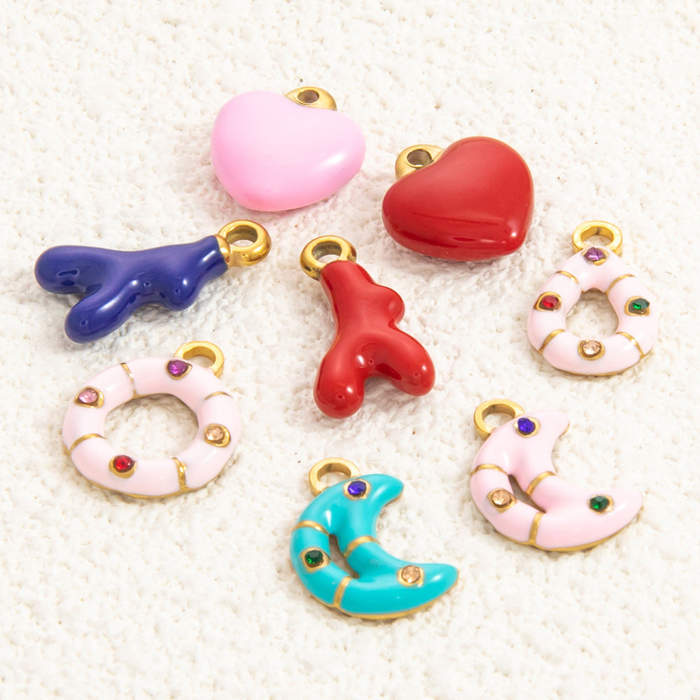 Inlaid Color Diamond Candy Moon Heart Earrings