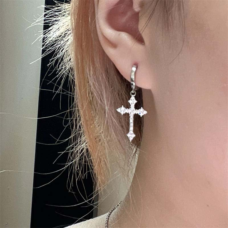 Creative Inlaid Rhinestone Cross With Diamond Fashion Jewelry Set