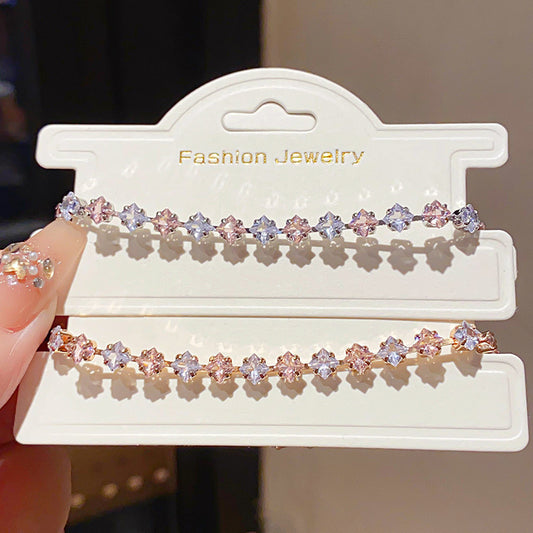 Women's French Entry Lux Zircon Square Stitching Buckle Exquisite Retro Easy Bracelets