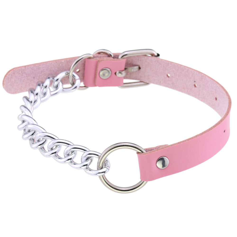 Leather Neckband Punk Metal Stitching Neck Strap Collar