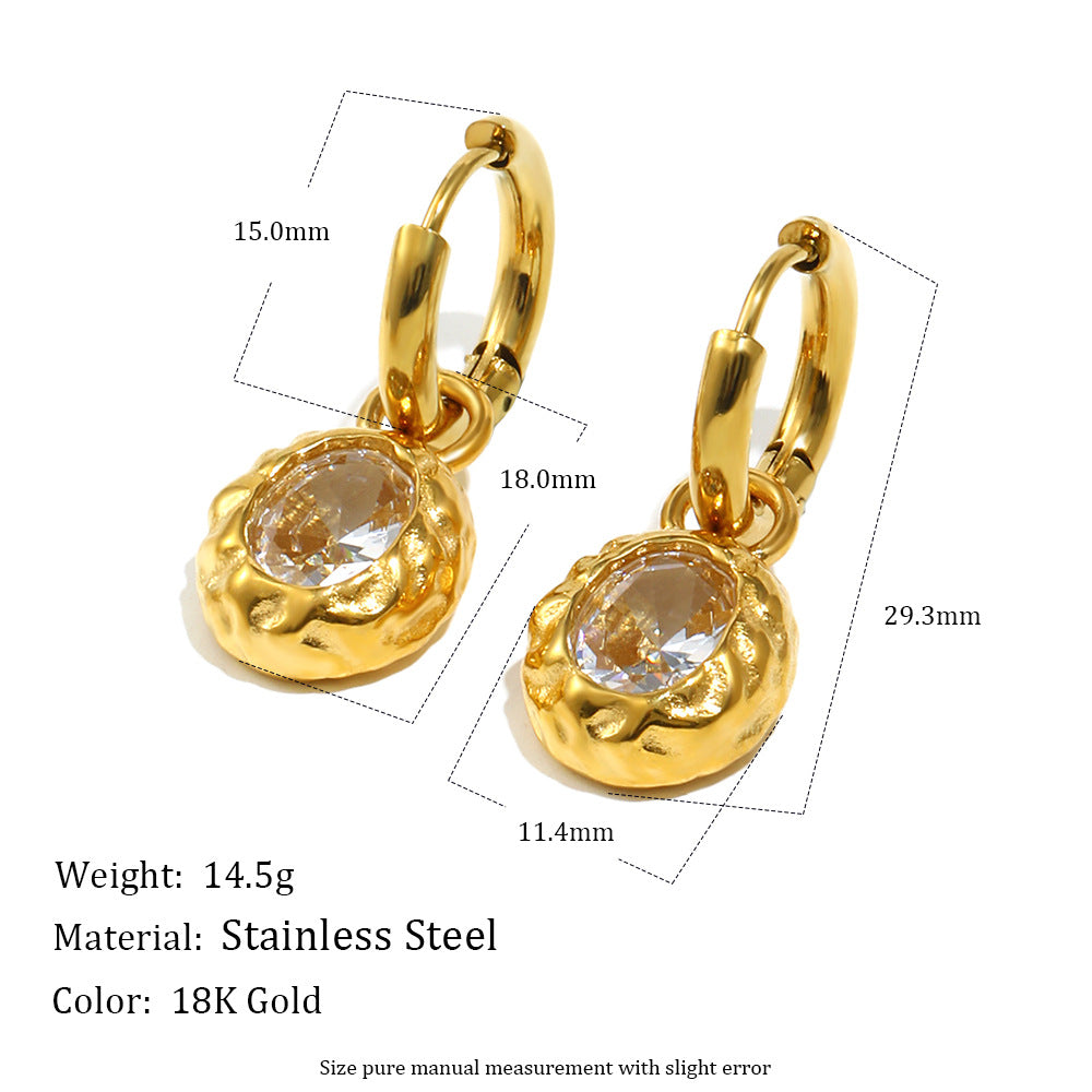 Luxury Stainless Steel Plated Beating Pattern Oval Earrings