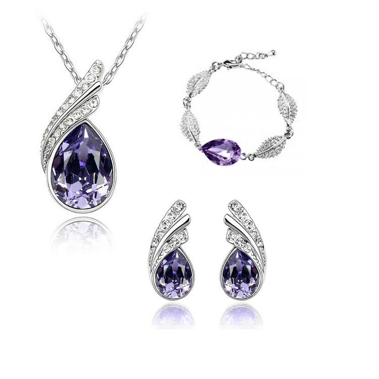 Water Drop Crystal Ear First Three-piece Jewelry Set