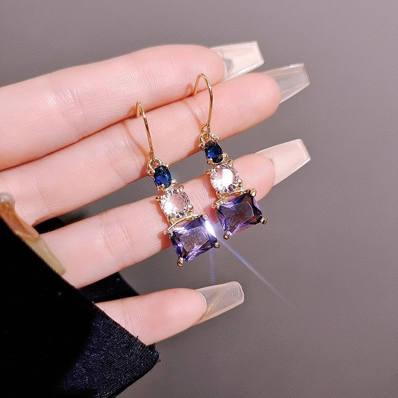 Fashion Korean Purple Quadrilateral Elegant High-grade Earrings