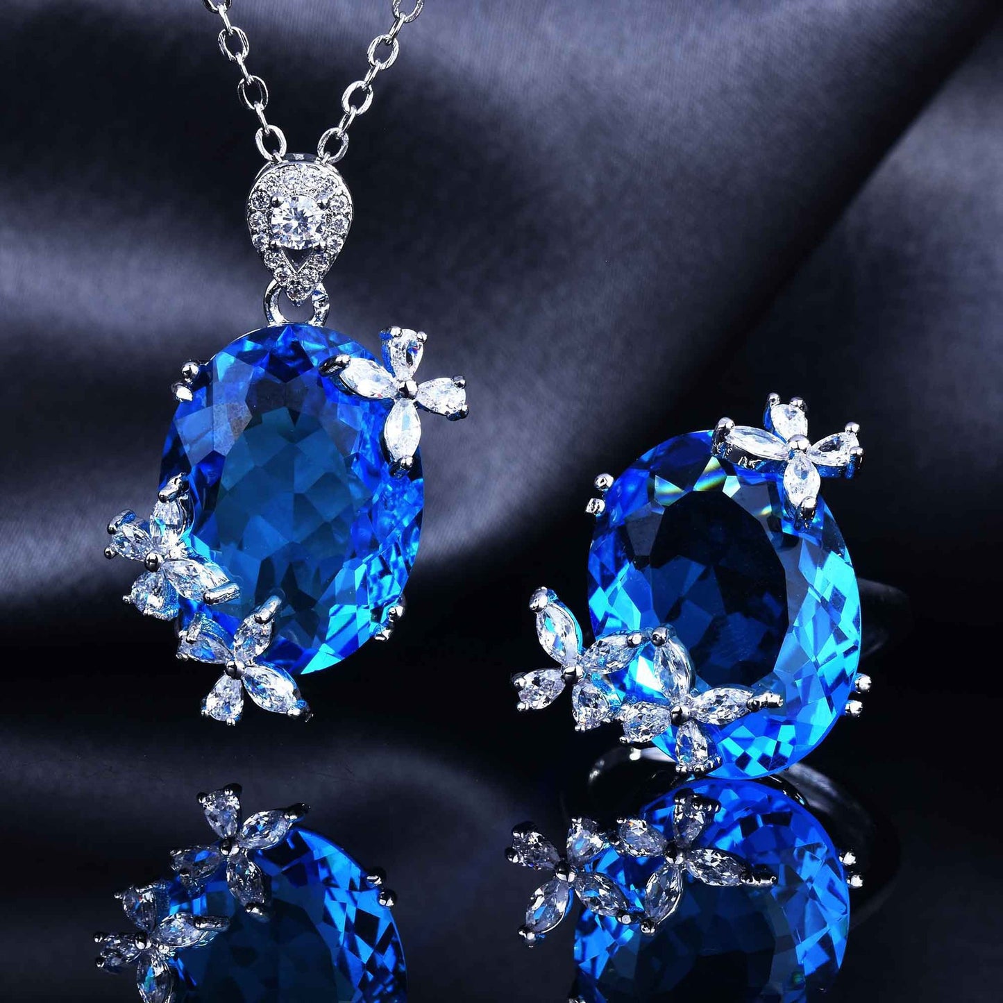 Women's Blue Red Yellow Green Purple White Gemstone Zircon Princess Jewelry Set