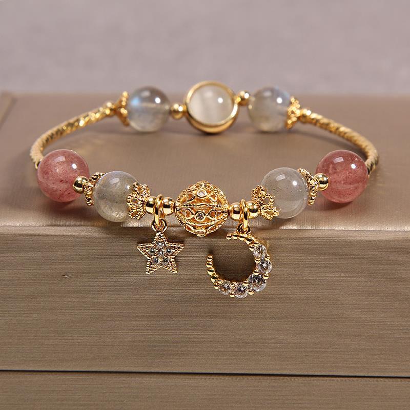 Natural Moonstone Crystal Female Strawberry Quartz Star Bracelets