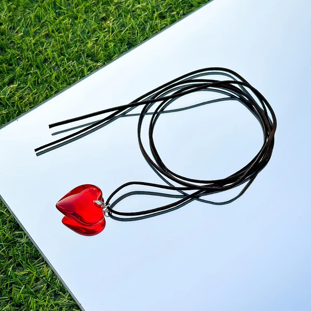 Red Glass Large Love Crystal Korean Style Personalized Necklace