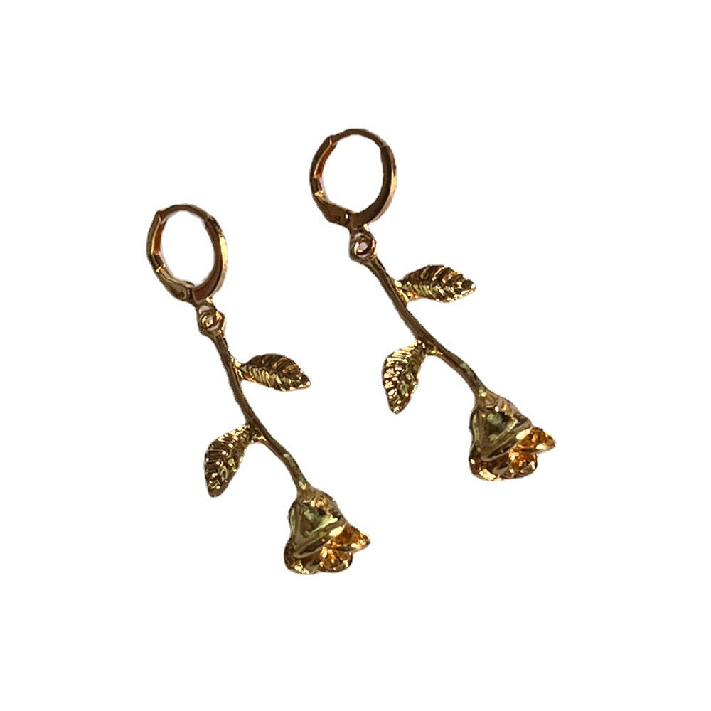 Women's Fashion Simple Retro Style Three-dimensional Rose Butterfly Eardrops Trendy Classic Earrings
