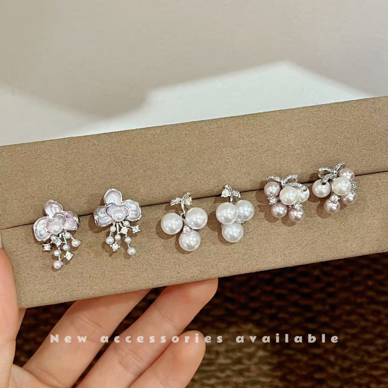 Entry Lux Design Flower Zircon Pearl Fashion Pink Shell Pearls Stud Earrings