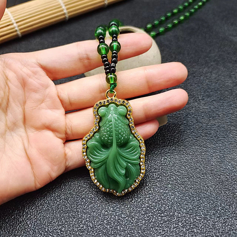 Buddha Imitation Jade Dark Green Fox Necklaces