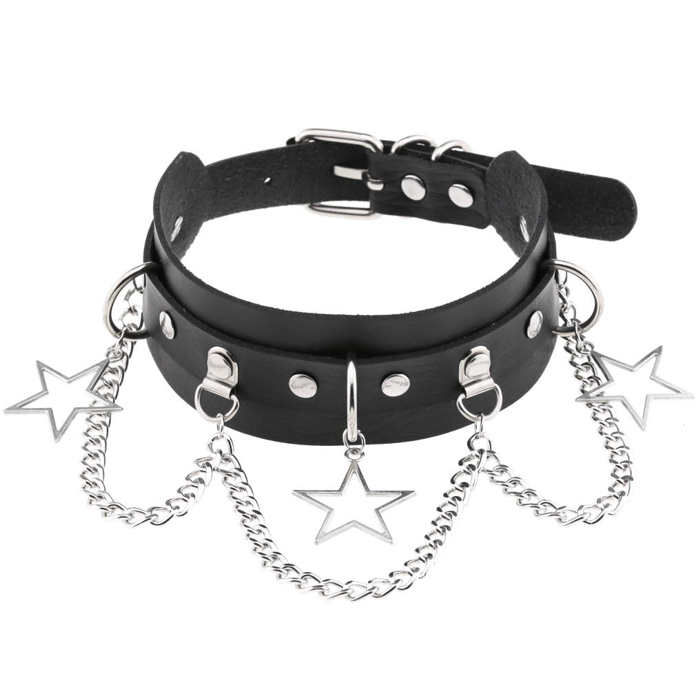 Street Shooting Nightclub Five-pointed Star Chain Clavicle Neck Bandana Collar