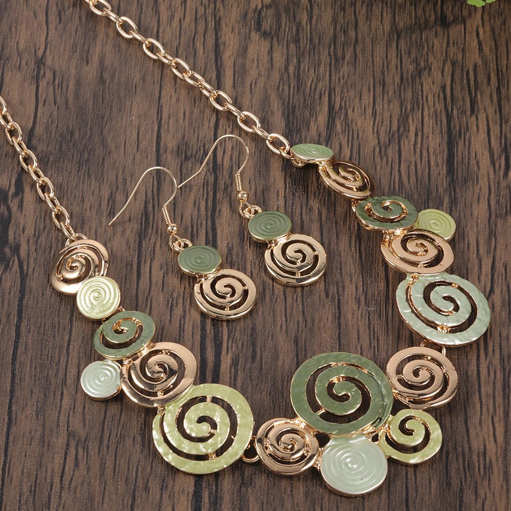 Women's Creative Design Zinc Alloy Geometric Round Spiral Colorful Oil Hollow Jewelry Set
