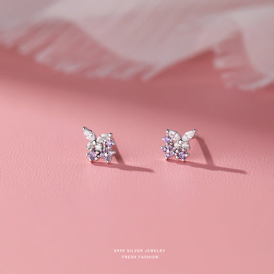 Sier Lavender Butterfly Female Flower Plant Design Affordable Luxury Fashion Stud Earrings