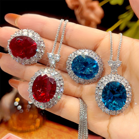 Simulation Red Corundum Pointed Crystal High-grade Jewelry Set