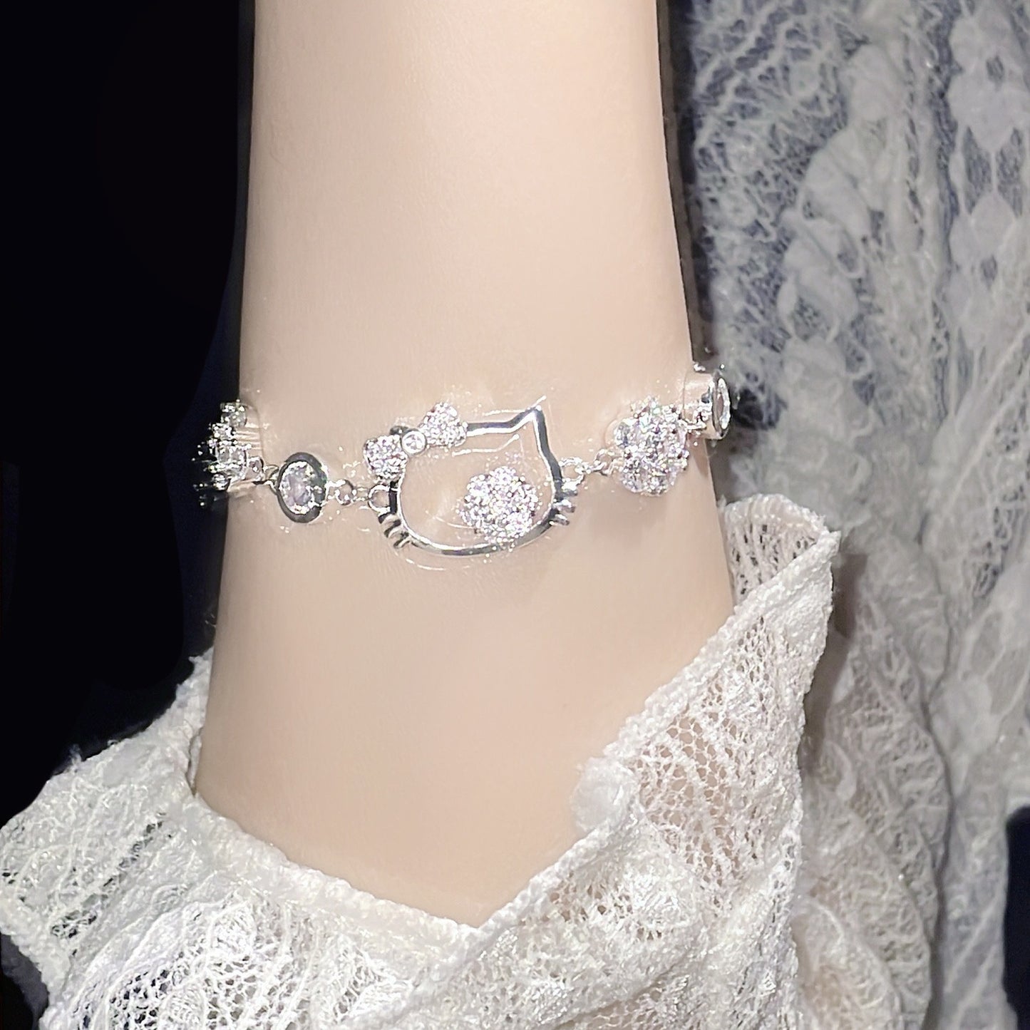 Cool Cat Head Rhinestone Flower Simple Personality Cute Bracelets