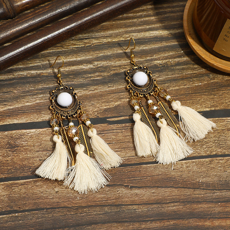 Women's Retro Long Tassel Ear Hook Antique Earrings