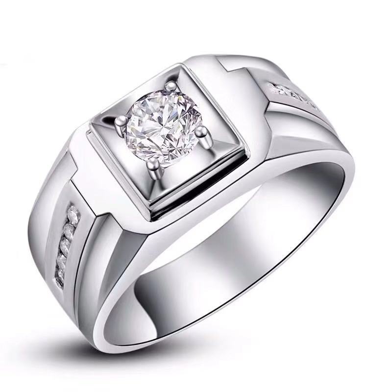 Men's Diamond Single Simulation Karat Wedding Classic Temperament Ring