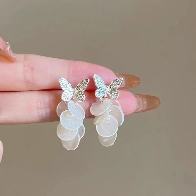 Fairy Metal Butterfly Shell Female Summer Light Luxury Minority Design Earrings