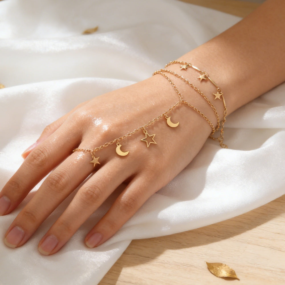 Gold Moon Star Style Finger Chain Pendants
