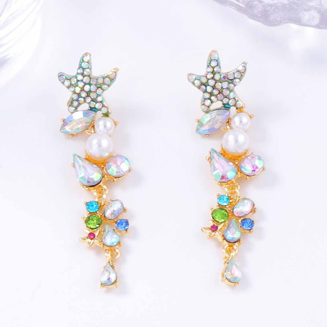 High-key Dignified Starfish Long Alloy Connection Earrings