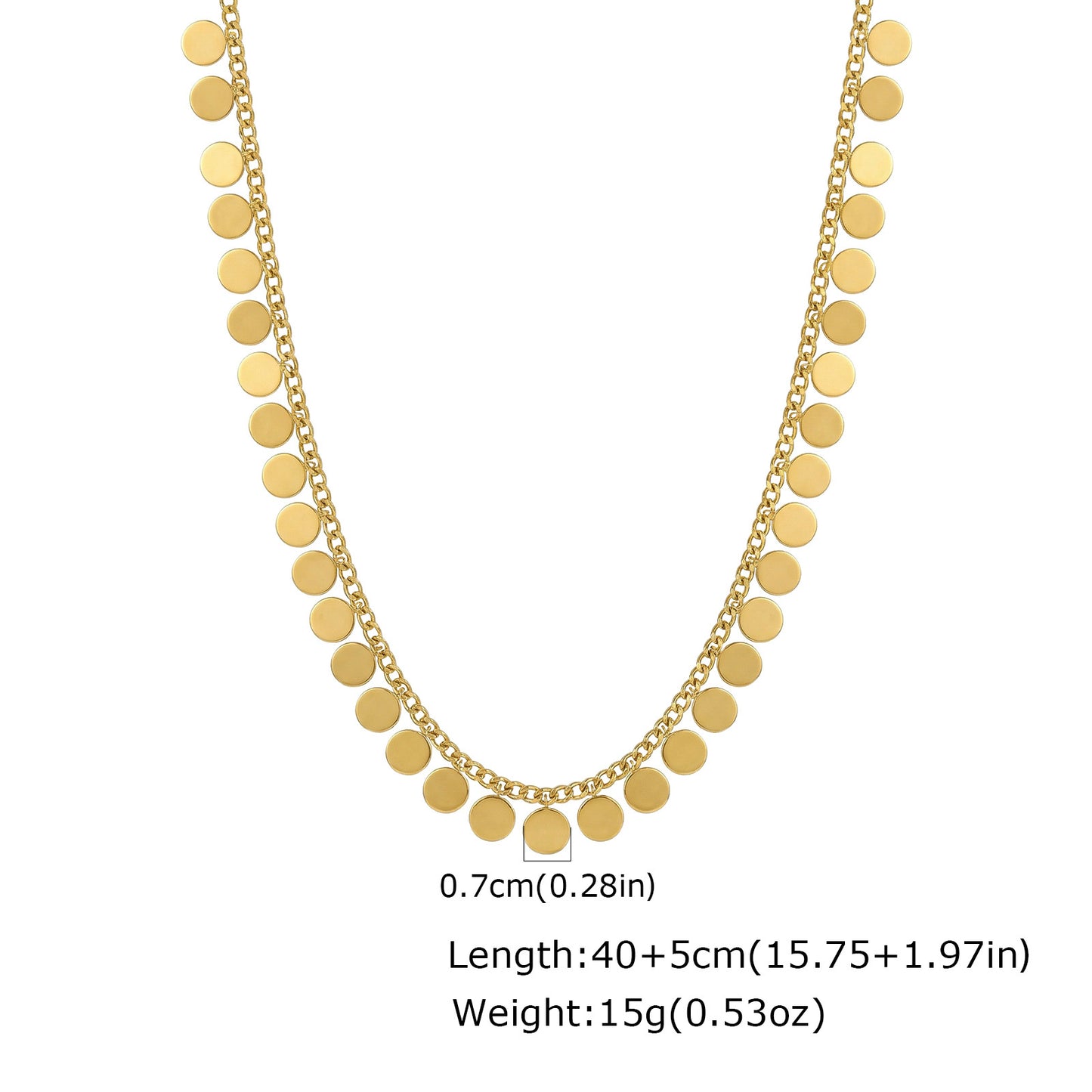 Geometric Square Stainless Steel Button Chain Necklace