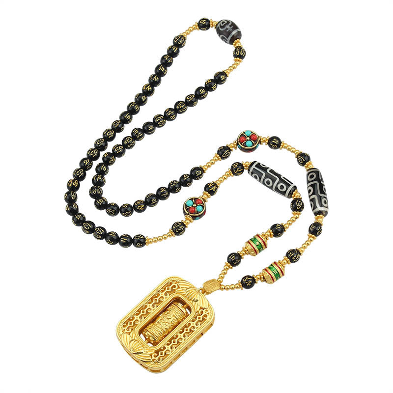 Long Six Words Proverb Agate Tibet Beads Necklaces