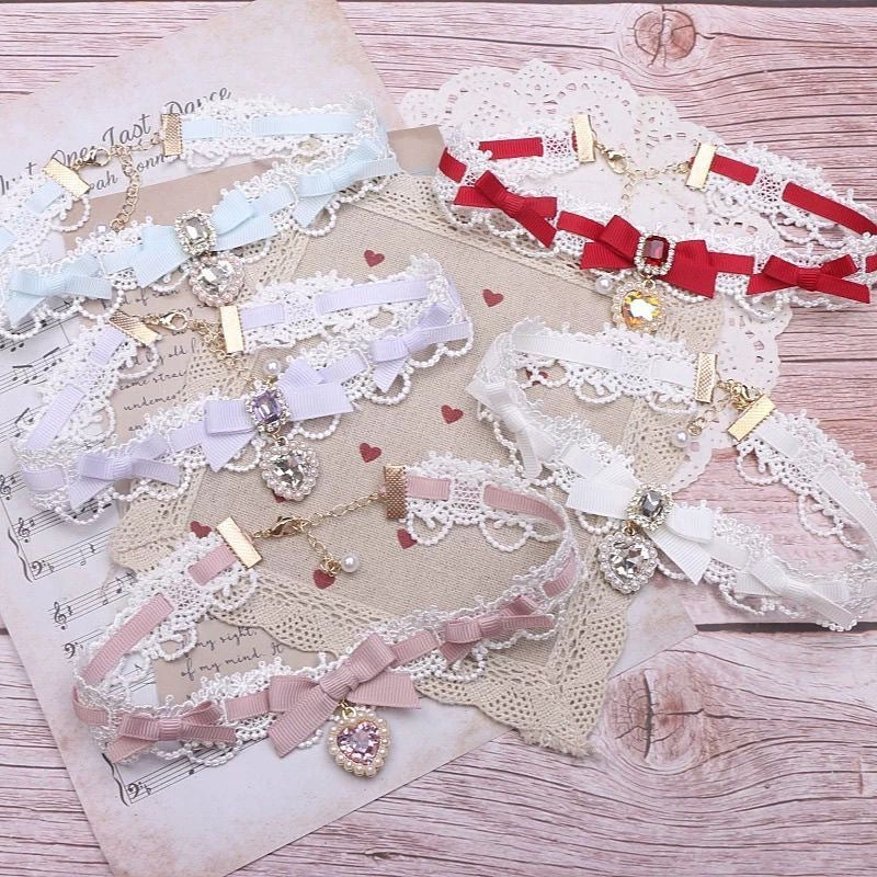 Lace Love Heart Bow Tie Collar Niche Lolita Pure Desire Necklace