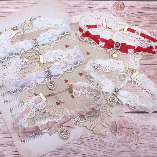 Lace Love Heart Bow Tie Collar Niche Lolita Pure Desire Necklace