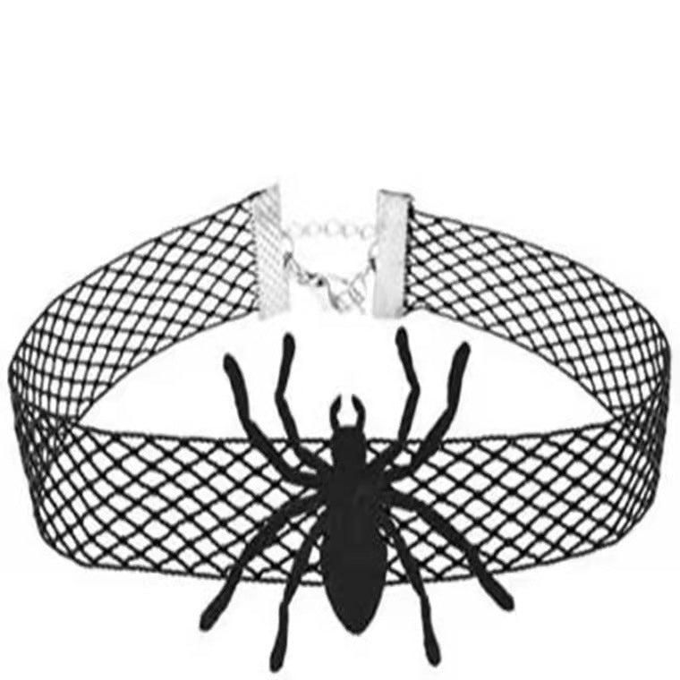 Black Spider Grid Adjustable Dark Goth Silk Collar