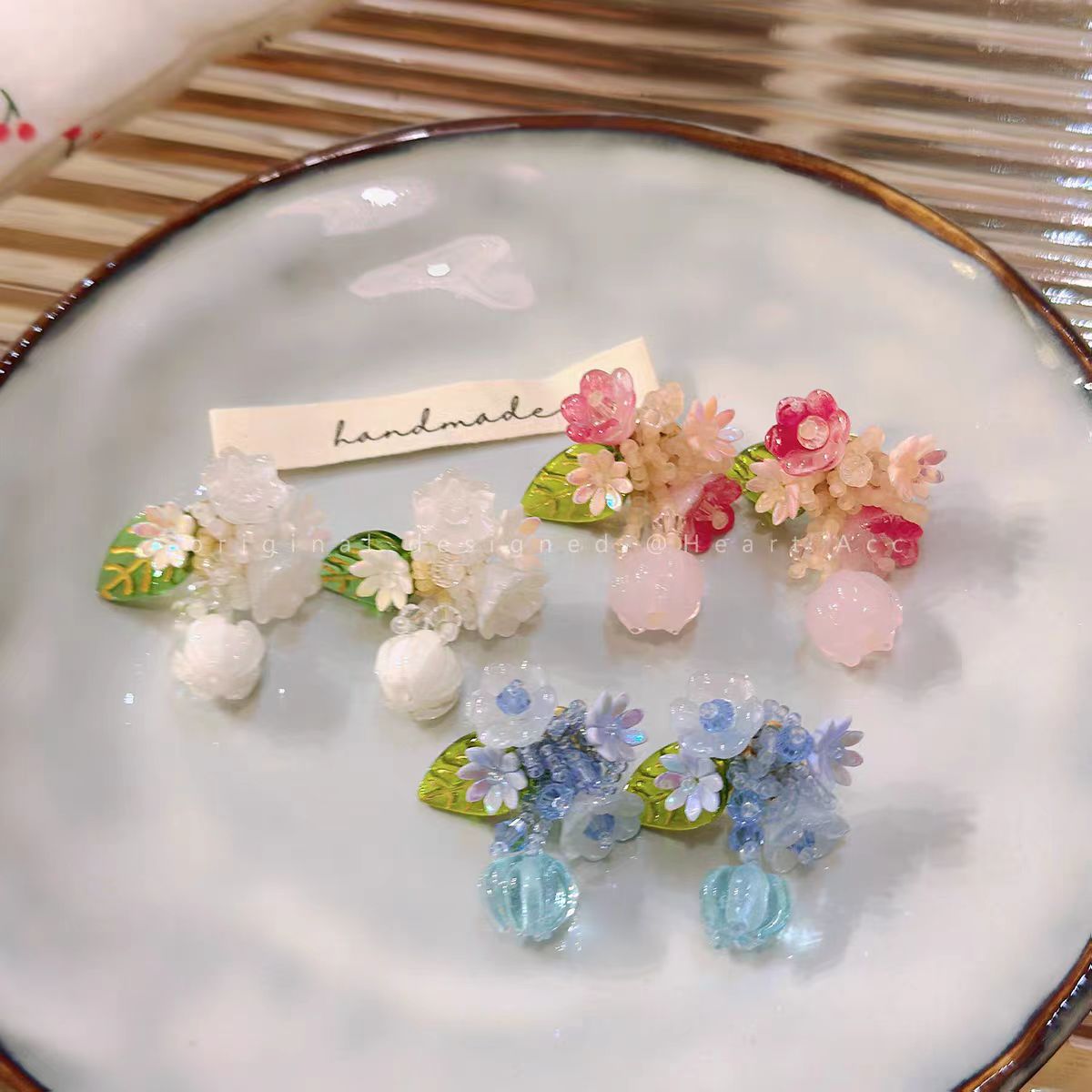 Dopamine Beaded Flower Bud Mori Sweet Artistic Temperament Stud Earrings