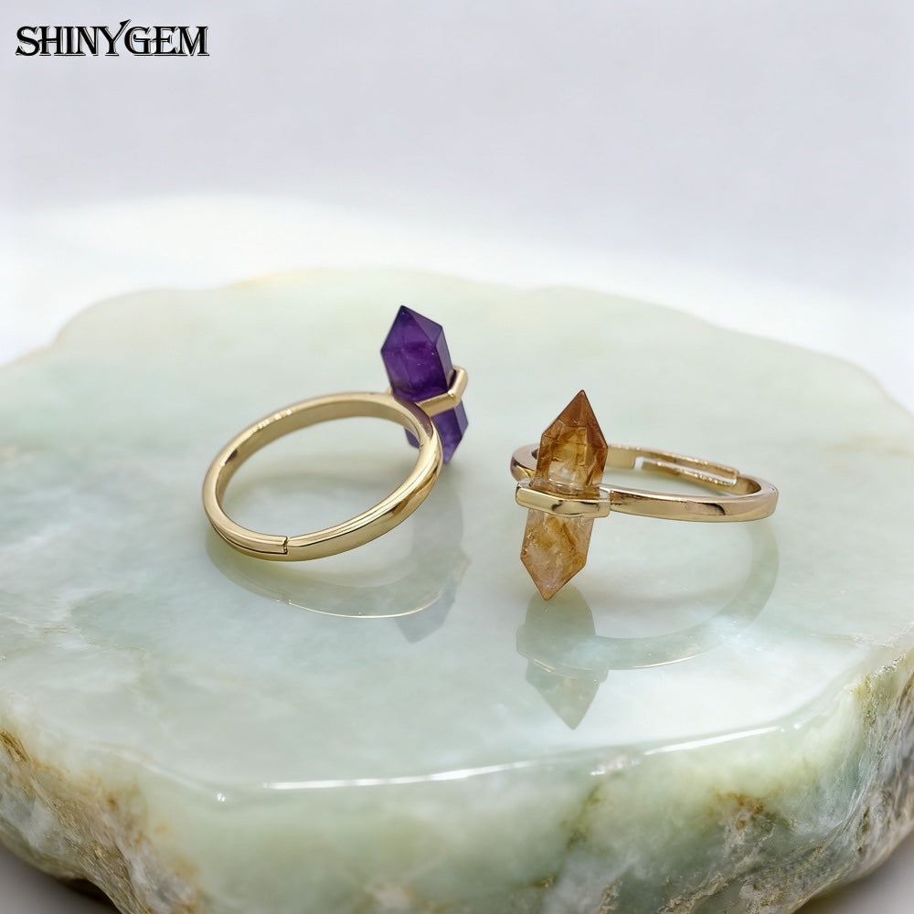 Women's Crystal Column High-grade Double-pointed Hexagonal Prism Ring