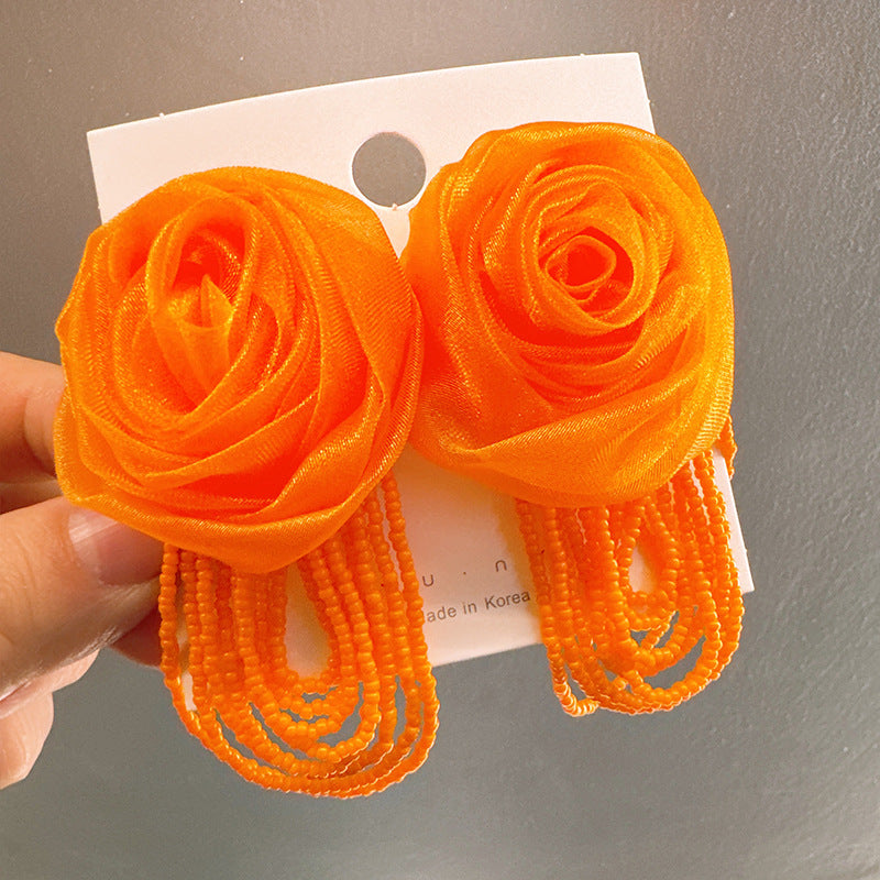 High Grade Mesh Rose Tassel Temperament Earrings