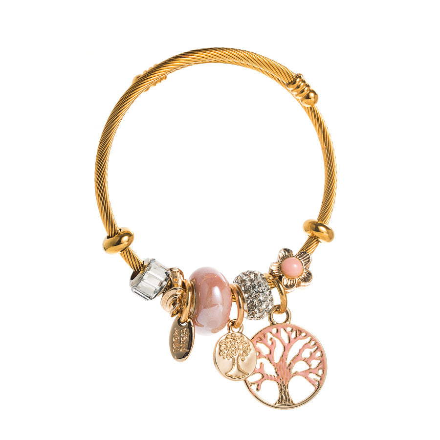 Stainless Steel Lucky Tree Drop Oil Bracelet