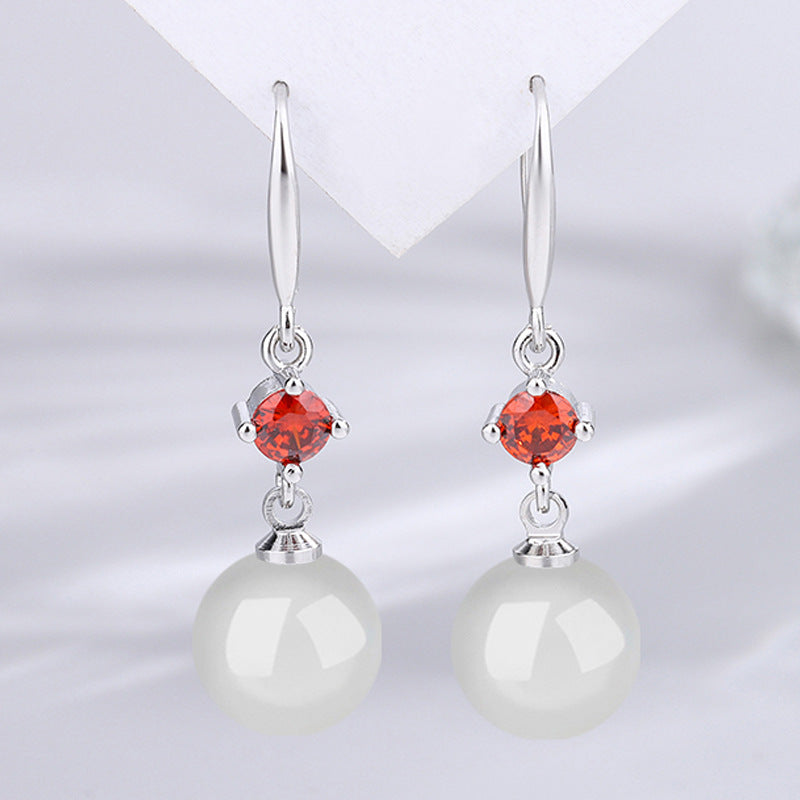 Jade Jasper Female Red Zircon Chalcedony Gem Ear Earrings