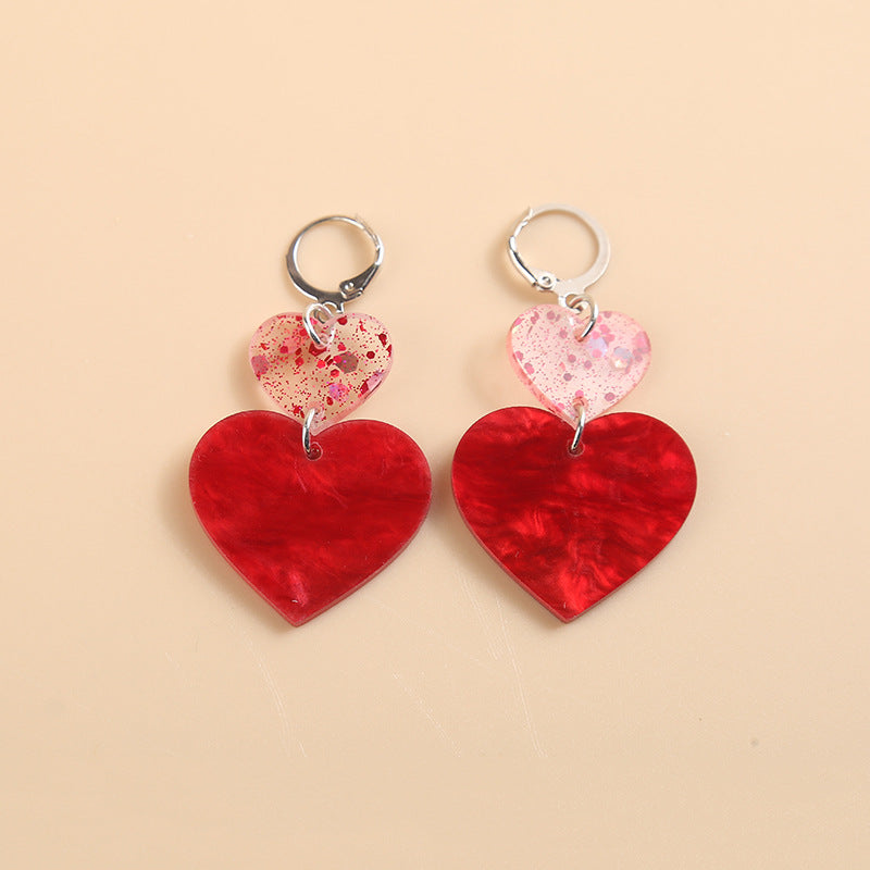 Heart Shape Acrylic Valentine's Day Pink Earrings