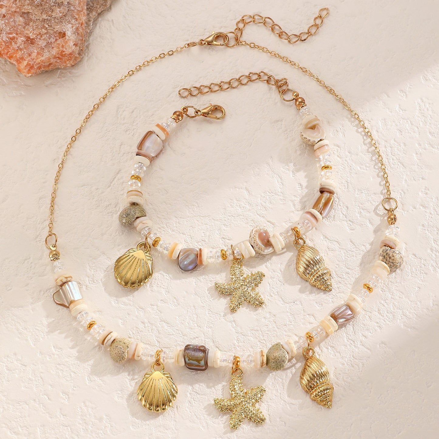 Beach Double Layer Starfish Three-piece Fashion Suit Female Summer Earrings