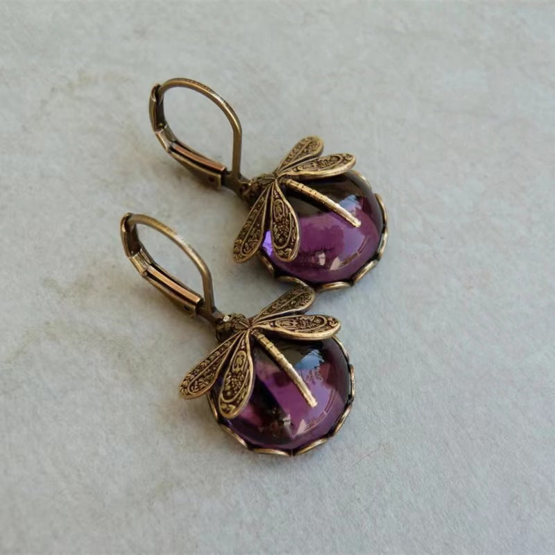 Women's Sea Rao Vintage Dragonfly Pattern Distressed Earrings