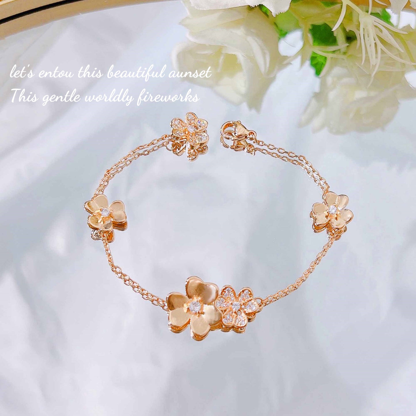 Women's Classic Lucky Clover Full Diamond Petal Flower Light Luxury Minority Jewelry Set