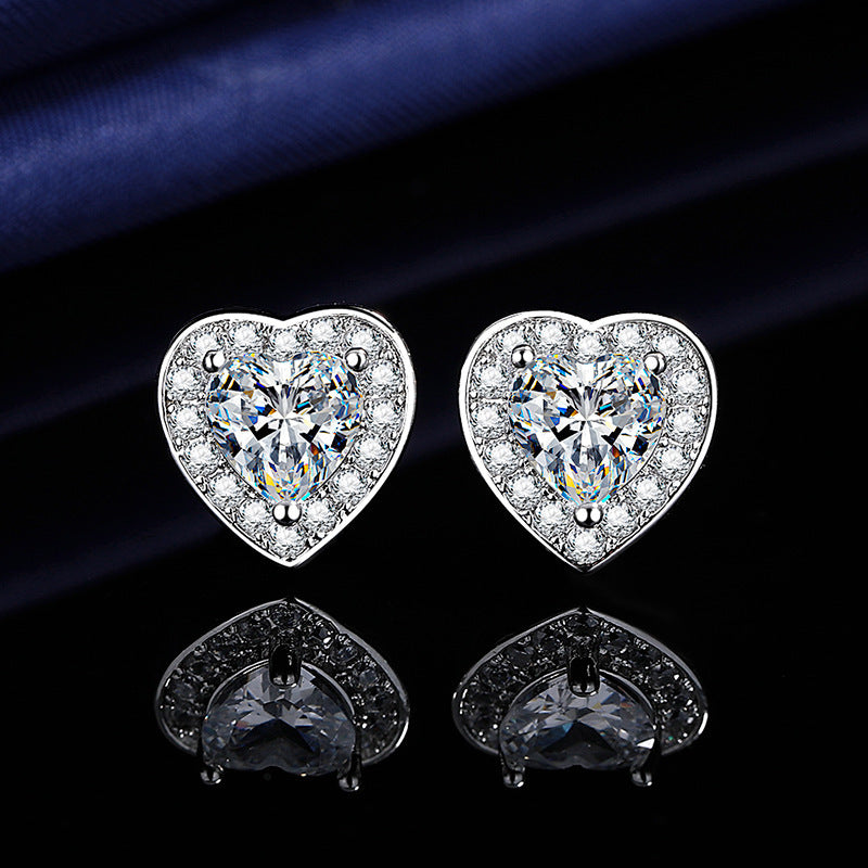 Moissanite Ear Female With Hearts Sterling Earrings