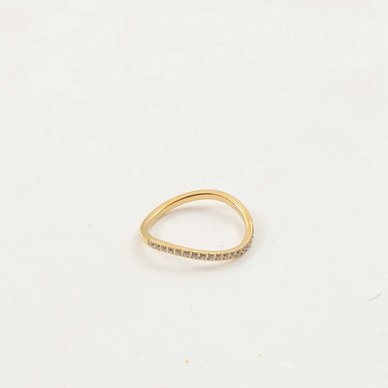 Half Circle Fine Zircon Inlaid Curved Thin Titanium Steel Gold Bracelet