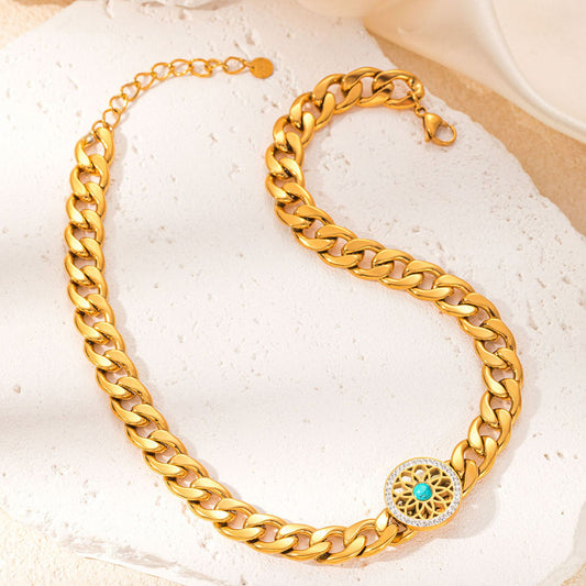 Compass Fashion Personality Stainless Steel Micro Inlaid Zircon Temperament Necklaces