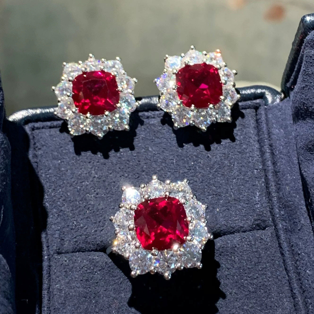 Women's Blue Red Yellow Green Purple White Gemstone Zircon Princess Jewelry Set